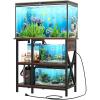 imageYITAHOME 102937 Gallon Fish Tank Stand with Power Outlet 30x16 Inch Metal Aquarium Stand with 3Tier Adjustable Storage Shelves and Hooks 450LBS CapacityBlackRustic Brown