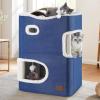 imageYITAHOME 2Tier Cat House Cat Beds for Indoor Cats Small Cat Condo with Scratch Post and Hideaway Cave Modern Cat Cube Playhouse for Multi Kittens BrownBLUE