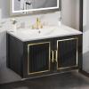 imageYITAHOME 30 Inch Floating Vanity with Sink Combo Bathroom Vanity with 2 SoftClosing Cabinets Wall Mounted Vanity Modern Bathroom Storage Includes Countertop Gold Metal Handle BlackBlack