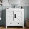 imageYITAHOME 30quot Farmhouse Bathroom Vanity with Sink Combo Small Space Bathroom Storage Cabinet with Large Drawer 2 SoftClosing Wood Barn Doors with Builtin Shelves WhiteWhite