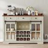 imageYITAHOME 53quot Wine Bar Cabinet for Liquor and Glasses Farmhouse Kitchen Sideboard Buffet Coffee Bar Cabinets with 3 Drawers and Glass Sliding Barn Door for Kitchen ampamp Living Room Dark Rustic OakWhite