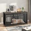 imageYITAHOME 55 Inch Large Dog Crate Furniture Heavy Duty Wooden Dog Crate TV Stand with 2 Dog Bowls Metal Dog Kennel Indoor Furniture Sliding Barn Door Design for Extra Large Dogs Rustic BrownBlack Oak