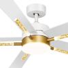 imageYITAHOME 60 Inch Ceiling Fan with Light and Remote 5 Blades with Crystal Rod Design Modern Chandelier Ceiling Fan with Reversible Quiet Motor Indoor Fan with 3 LED Color White ampampGoldWhite  Gold