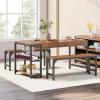 imageYITAHOME 63quot 3 Piece Kitchen Dining Table Set for 4 with Bench ampamp Storage Farmhouse Rectangle Dining Room Dinner Table with Wine ampamp Glass Holder for Space Saving Brown