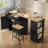 imageYITAHOME 67 inch Kitchen Island with Seating ampamp Extendable Dining Table Mobile Storage Islands with 2 Chairs Rolling Expandable Island with Power Outlet 3Tier Spice Rack LShaped Cart BlackBlack Oak