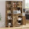 imageYITAHOME 67quot Farmhouse Kitchen Pantry with Power Outlet Sliding Barn Door Storage Cabinet w Charging Station Freestanding Hutch with Shelves ampamp Drawer Microwave Stand Cupboard for Dining Room Oak
