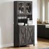 imageYITAHOME 67quot Tall Wine Bar Cabinet for Liquor and Glasses Farmhouse Freestanding Coffee Bar Cabinet with Glasses Racks  Storage Shelves WGlass Doors for Living Dining Room Hallway Dark Rustic OakDark Rustic Oak
