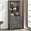 imageYITAHOME 67quot Tall Wine Bar Cabinet for Liquor and Glasses Farmhouse Freestanding Coffee Bar Cabinet with Glasses Racks  Storage Shelves WGlass Doors for Living Dining Room Hallway Dark Rustic OakDark Grey