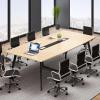 imageYITAHOME 6FT Conference Table with Power Outlets 708 Inches Boat Shaped Meeting Table with Rectangle Grommet Modern Seminar Table for Office Conference Room Boardroom Desk Light Wood Grain8FT
