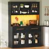 imageYITAHOME 71quot Farmhouse Kitchen Pantry Storage Cabinet with Power Outlet Freestanding Glass Door Display Pantry Hutch with Microwave Stand ampamp Adjustable Shelves ampamp Large Countertop for Home Lvory GreyBlack