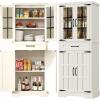 imageYITAHOME 71quot Farmhouse Storage Cabinet Kitchen Pantry Wooden Hutch Tall Cabinet with 1 Drawers 5 Storage Shelves Freestanding for Living Room Kitchen with 2 Doors Rustic Dark BrownWhite Oak