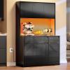 imageYITAHOME 71quot Kitchen Pantry Storage Cabinet with Microwave Stand Tall Farmhouse Kitchen Hutch with LED ampamp Power Outlet Freestanding Cupboard with Door and Shelves for Dining Room White OakBlack
