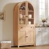imageYITAHOME 71quot Tall Arched Kitchen Pantry Storage Cabinet with Glass Doors Drawers ampamp Adjustable Shelves Modern Farmhouse Wood Versatile Cupboard for Dining Room Living Room Bathroom WoodNatural Oak