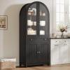 imageYITAHOME 71quot Tall Arched Kitchen Pantry Storage Cabinet with Glass Doors Drawers ampamp Adjustable Shelves Modern Farmhouse Wood Versatile Cupboard for Dining Room Living Room Bathroom WoodBlack