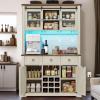 imageYITAHOME 72quot Farmhouse Bar Cabinet with Bottle Rack and Wine Glass Holder Large Kitchen Buffet with Shelves Wine Cabinet with 3 DrawersCoffee Bar Sideboard with LED Lights Off WhiteWalnut GrainOff Whitewalnut Grain