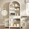 imageYITAHOME 73quot Arched Cabinet Kitchen Pantry Storage with Charging Station and Tabletop Farmhouse Versatile Cupboard with Drawer Shelves and Extra Door Racks for Kitchen Dining Room Retro WhiteRetro White