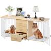 imageYITAHOME 74quot Double Dog Crate Furniture with 2 Feeder Bowls Wooden Dog Kennel TV Stand with Room Divider for 2 Large Medium Small Dogs Rustic BrownWalnut White
