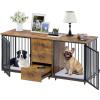 imageYITAHOME 74quot Double Dog Crate Furniture with 2 Feeder Bowls Wooden Dog Kennel TV Stand with Room Divider for 2 Large Medium Small Dogs Rustic BrownBrown