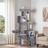 imageYITAHOME 75in Cat Tree Tower for Indoor Cats MultiLevel Cat Furniture with Scratching Posts Cat Caves Padded Perch Cozy Hammock Ladder and Plush Balls for Kittens Pet Play House Dark GrayLight Gray
