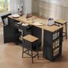 imageYITAHOME 90 inch Kitchen Islands with Extendable Dining Table ampamp Seating for 24 Mobile Storage Islands with 2 Chairs Rolling Kitchen Cart with Trash Cabinet Power Outlet 3Tier Spice Rack WhiteBlack
