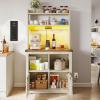 imageYITAHOME Bakers Rack Cabinet Microwave Stand with Power Outlet ampamp RGB LED Lights Farmhouse Coffee Bar Station with Storage 5Tier Kitchen Pantry Hutch for Dining Living RoomWhite Walnut GrainWhite Walnut Grain