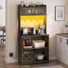 imageYITAHOME Bakers Rack with Power Outlet and Storage Farmhouse Microwave Stand with LED Lights Heavy Duty 5Tier Coffee Bar Cabinet Station with 7 Hooks for Kitchen Dining Room Living Room WhiteBrown