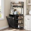 imageYITAHOME Bakers Rack with Storage Microwave Stand with Trash Can Bin Cabinet and Power Outlet 6Tiers Coffee Stand Large Microwave Table for Kitchen Dining Room Living Room WhiteBlack