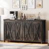 imageYITAHOME Buffet Cabinet with Storage 55 Modern Farmhouse Coffee Bar Cabinet w4 Doors Adjustable Shelf Wood Large Kitchen Storage Cabinet with Barn Doors for Kitchen Living Room GreyBrownDark Rustic Oak