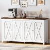 imageYITAHOME Buffet Cabinet with Storage 55 Modern Farmhouse Coffee Bar Cabinet w4 Doors Adjustable Shelf Wood Large Kitchen Storage Cabinet with Barn Doors for Kitchen Living Room GreyBrownWhite Brown