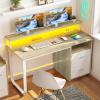 imageYITAHOME Computer Desk with Drawers 472quot Office Desk with Power Outlets ampamp LED Light Home Office Desk with Storage Shelves White ampamp OakWhite  Oak