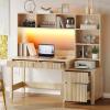 imageYITAHOME Computer Desk with Hutch and Drawers 55quot Office Desk with Storage Shelves and Printer Stand Gaming Desk with Power Outlets ampamp LED Lights Fluted Sturdy Writing Workstation Natural OakComputer Desk with Hutch