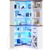 imageYITAHOME Corner Bookshelf with Storage Farmhouse 6Tier Bookshelf with Drawers and Cabinets LShaped Bookcase LED Lights Corner Display Shelf for Home Office Living Room BedroomWhite