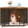 imageYITAHOME Corner Dog Crate Furniture 437 inch Wooden Dog Crate End Table with Metal Mesh Dog Kennel Furniture for Small Medium Dogs BrownRustic Brown