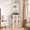 imageYITAHOME Corner Shelf with USB Ports ampamp Outlets Industrial Corner Storage Cabinet Rack Charging Station Wooden Display Bookshelf Bookcase for Living Room Bedroom Dining Room Kitchen BlackWhite