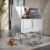 imageYITAHOME Dog Grooming Bathtub Professional Stainless Steel 304 Dog Bathing Station wRight Ramp Faucet Floor Grate 50in Pet Washing Station for Large Medium Small PetsLeft Door wStairs