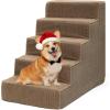 imageYITAHOME Dog Stairs for High Bed and Couch Premium Foam Dog Steps for Small Dogs Older Pets NonSlip Pet Stairs with HighStrength Boards Removable Washable Cover 5 Tiers Brown