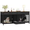 imageYITAHOME Double Dog Crate Furniture with Dog Feeder 748quot Wooden Decorative Dog Kennel Furniture Indoor Heavy Duty Dog Crate with Drawers 2 Room Divider for 2 Medium Large Dogs BrownBlack