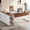 imageYITAHOME Executive Desk with Power Outlets 71quot L Shaped Desk with File Cabinet Executive Desk with Drawers ampamp Storage Shelves Corner Office Desk with Bookshelf for Home Office Grey ampamp BlackWalnut  White