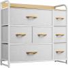 imageYITAHOME Fabric Dresser with 7 Drawers  Storage Tower with Large Capacity Organizer Unit for Living Room  Sturdy Steel Frame Easy Pull Fabric Bins ampamp Wooden Top BlackGreyAgrey