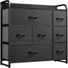 imageYITAHOME Fabric Dresser with 7 Drawers  Storage Tower with Large Capacity Organizer Unit for Living Room  Sturdy Steel Frame Easy Pull Fabric Bins ampamp Wooden Top BlackGreyBlack Ash Grey