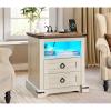 imageYITAHOME Farmhouse 3Drawer Nightstand with Builtin USB Charging Ports  Open Shelf Storage Cabinet  End Table for Sofa ampamp Bed  OffWhite ampamp Walnut Grain Finish2 Drawers Nightstand