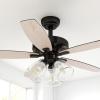 imageYITAHOME Farmhouse Ceiling Fan with Light and Remote 52 Inch Low Profile Flush Mount Ceiling Fan with Clear Seeded Glass Light Kit Quiet Reversible Motor 3 Speed Timer Oak and BlackBlack