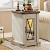 imageYITAHOME Farmhouse End Table Bedside Table with LED Lights Nightstand with Charging Station Adjustable Storage Shelf Sofa Side Coffee Table for Bedroom Living Room Off White Walnut GrainOff White  Walnut Grain