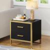 imageYITAHOME Farmhouse Nightstand with Charging Station 2 Drawers Night Stand for Bedroom LED Lights Heavy Duty End Table Side Table wOpen Shelf Retro BrownBlack Gold