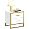 imageYITAHOME Farmhouse Nightstand with Charging Station 2 Drawers Night Stand for Bedroom LED Lights Heavy Duty End Table Side Table wOpen Shelf Retro BrownWhite Gold