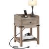 imageYITAHOME Farmhouse Nightstand with Charging Station Night Stands with Drawer for Bedroom Bedside Table with Lip for Small Space End Side Table with USB Ports and Outlets Set of 2 Rustic GreyGrey