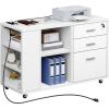 imageYITAHOME File Cabinet with Charging Station Mobile Lateral Filing Cabinet with Lock for Home Office Printer Stand with Open Storage Shelf Fits A4 Letter Legal Size Files Office Furniture BlackWhite