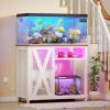 imageYITAHOME Fish Tank Stand with Power Outlets ampamp LED Light 2029 Gallon Metal Aquarium Stand with Cabinet for Fish Tank Accessories Storage for Turtle Tank Reptile Terrarium 350LBS Capacity GreyWhite