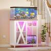 imageYITAHOME Fish Tank Stand with Power Outlets ampamp LED Light 2029 Gallon Metal Aquarium Stand with Cabinet for Fish Tank Accessories Storage for Turtle Tank Reptile Terrarium 350LBS Capacity GreyWhite Oak