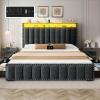 imageYITAHOME Full Size Bed Frame with 4 Storage Drawers and RGB LED Lights Velvet Upholstered Platform Bed with Charging Station and Bookcase Storage Headboard No Box Spring Needed Easy Assembly GreyGrey